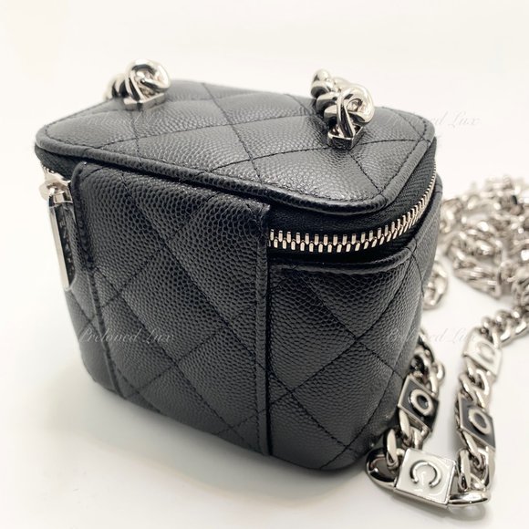 Authentic CHANEL Caviar Black Mini Vanity Case Coco Thick Chain Bag SHW - Picture 7 of 14